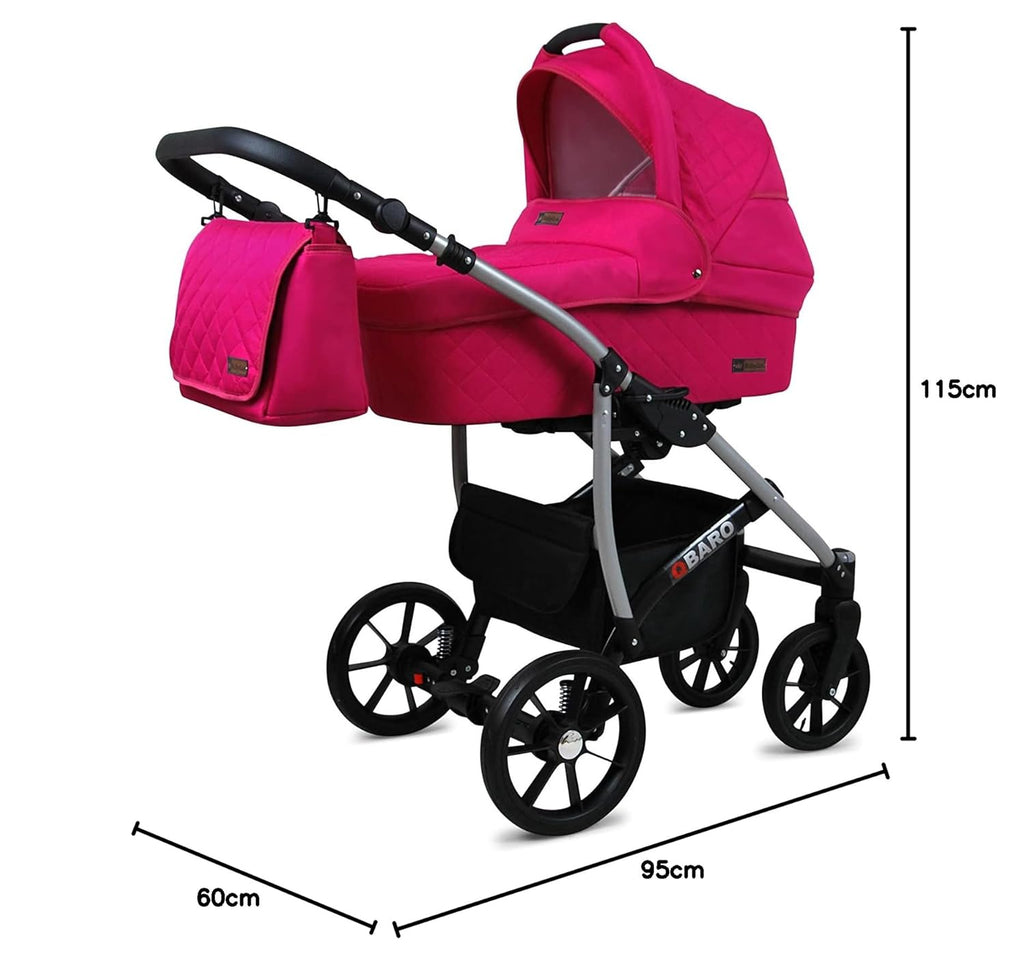 BabyLux® Bambimo Kinderwagen Set 3 in 1 - Qbaro - incl. Babywanne, Buggy Sportsitz, Auto-Babyschale - Autositz - Kinderwagenset - Kombikinderwagen mit Wickeltasche, Regenschutz usw.
