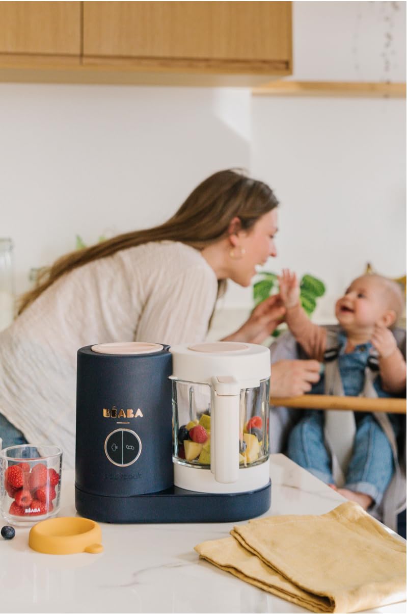 Béaba - Babycook Neo - 6 in 1 Babynahrungszubereiter - Schonender Dampfgarer - Glaskrug und Garkorb aus Edelstahl - Mineralgrau