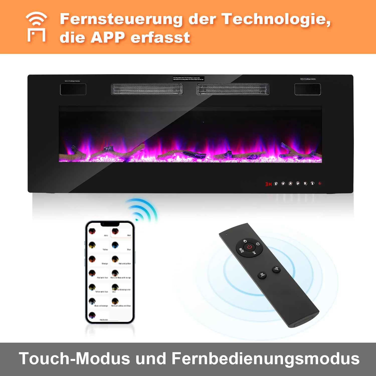 Camino elettrico da parete Sonnewelt, termostato regolabile 750W/1500W