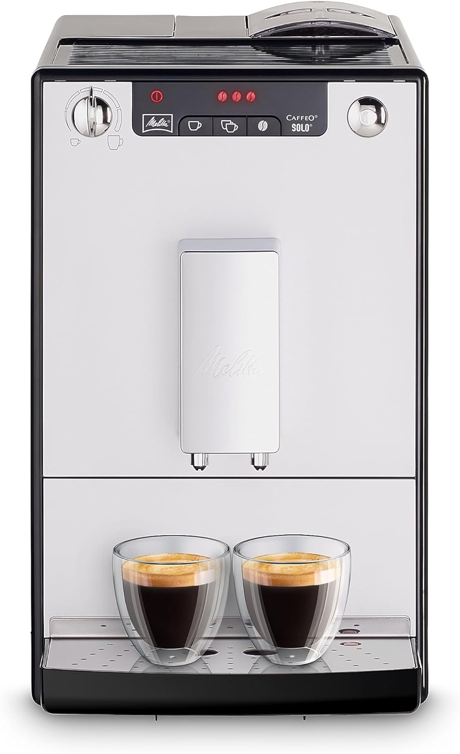 Melitta Solo - Macchina da caffè automatica con beccuccio regolabile in altezza, macchina da caffè piccola con serbatoio dell'acqua rimovibile, per es. espresso o caffè crema, argento