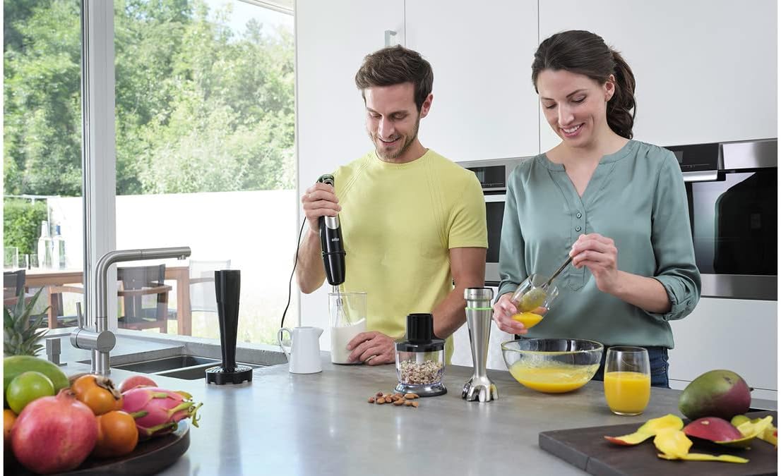 Braun MultiQuick 9 MQ 9187XLI Frullatore a immersione – Frullatore a immersione con tecnologia Active PowerDrive e 5 accessori per tritare, pestare, frullare e tritaghiaccio, 1200 Watt, nero/acciaio inox