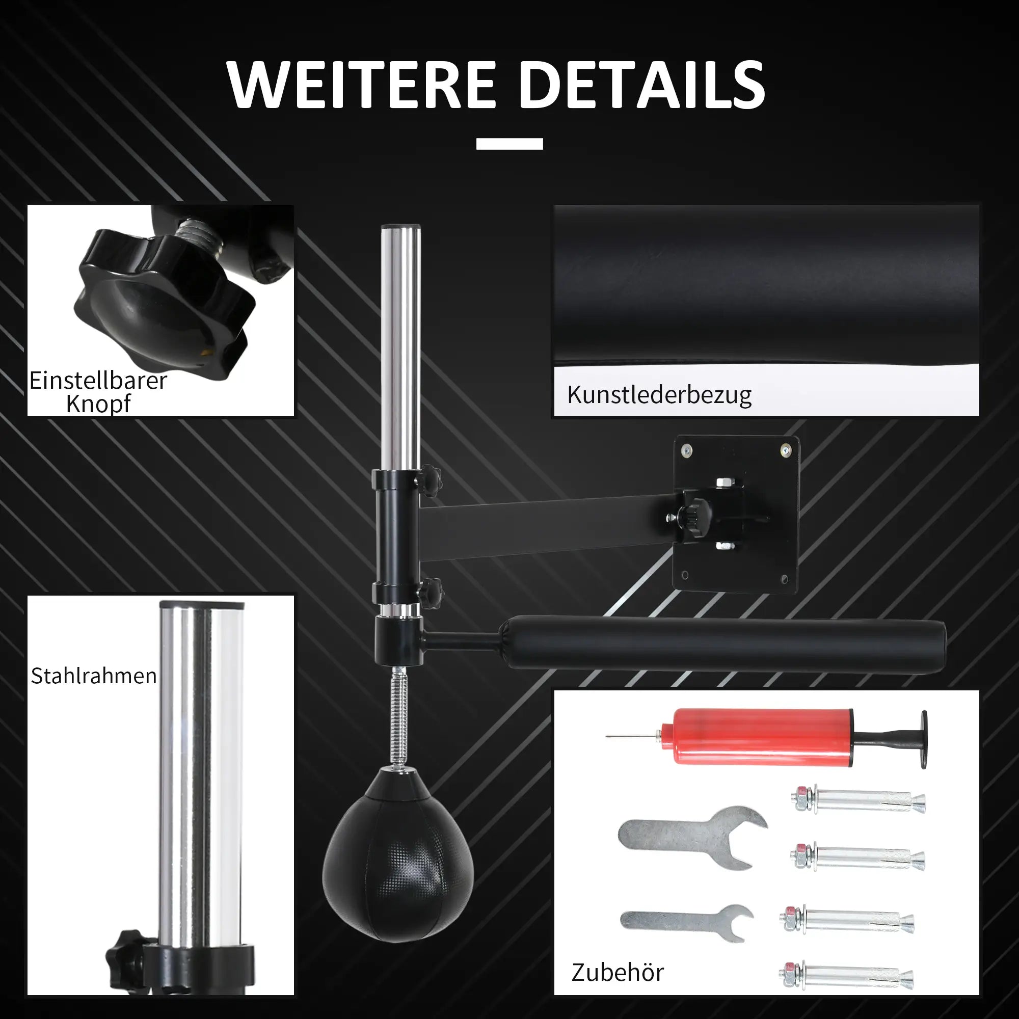 HOMCOM Telaio per boxe Sacchetto da boxe regolabile in altezza Supporto a parete
