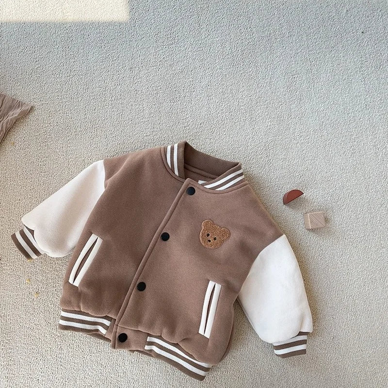 Mini Fashion - Cappotto invernale in velluto a coste stile baseball per neonati