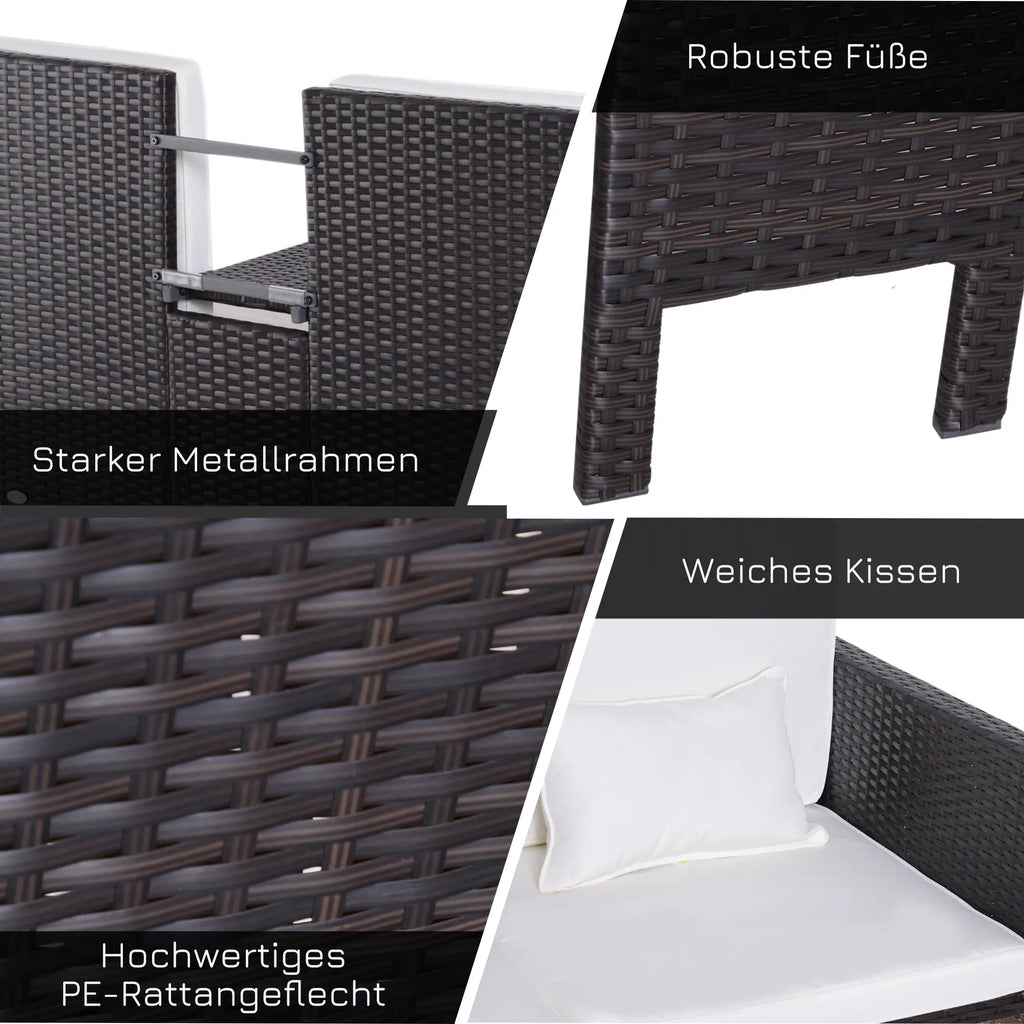 Outsunny Set Divano da Giardino 3 Pezzi in Polyrattan con Poggiapiedi e Cuscini, per Esterno