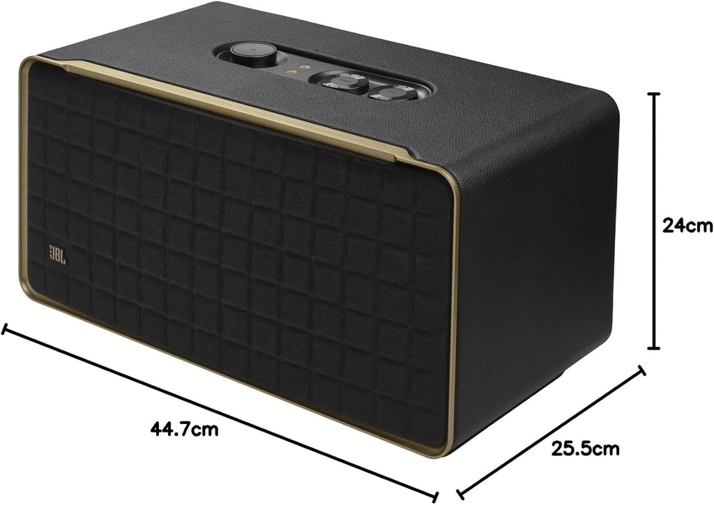 JBL Authentics 200 Smart Home Altoparlante – Cassa Bluetooth dal design retrò anni '70 – Con griglia Quadrex, Google Assistant, Alexa, AirPlay e JBL One App – Nero