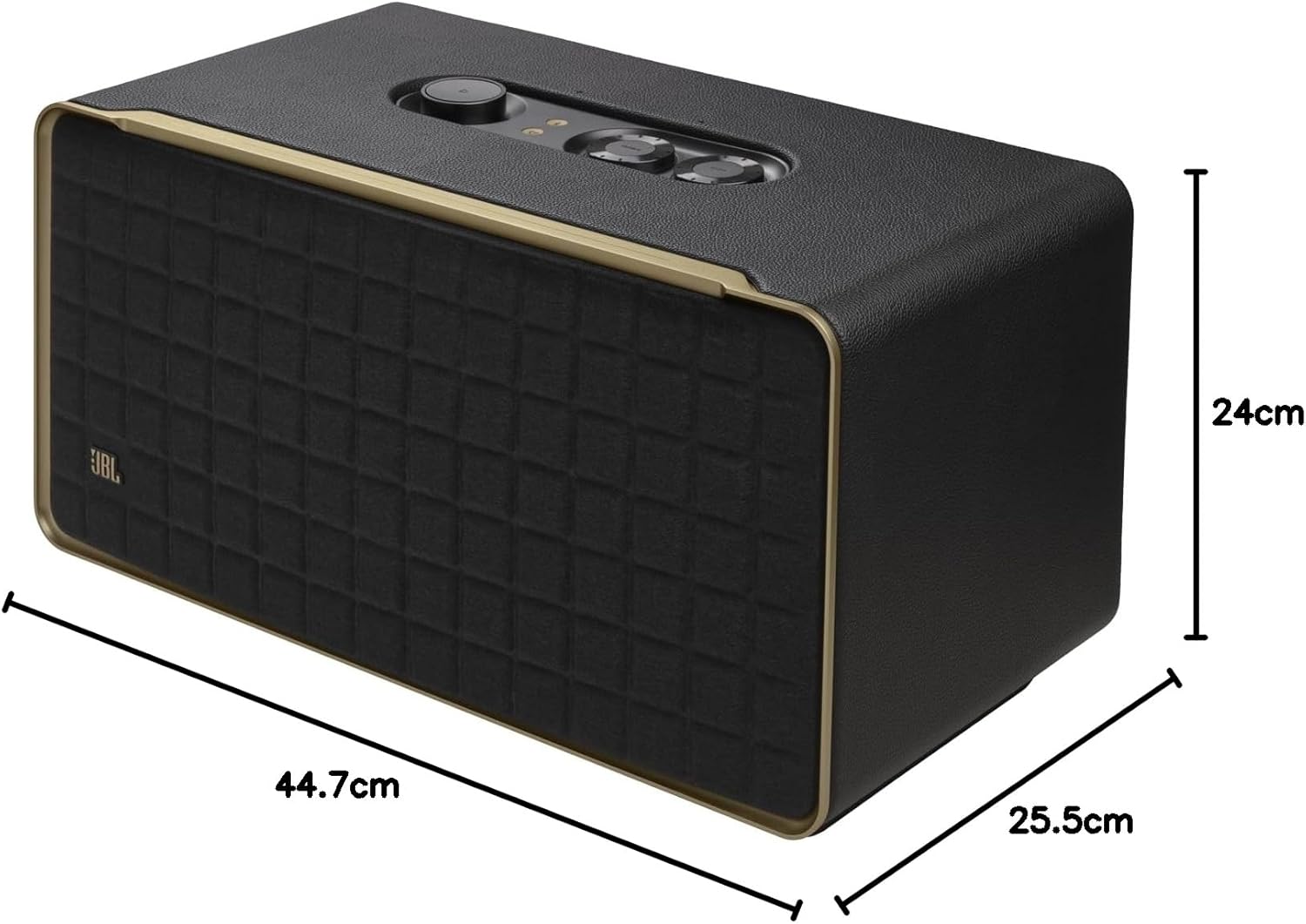 JBL Authentics 200 Smart Home Altoparlante – Cassa Bluetooth dal design retrò anni '70 – Con griglia Quadrex, Google Assistant, Alexa, AirPlay e JBL One App – Nero