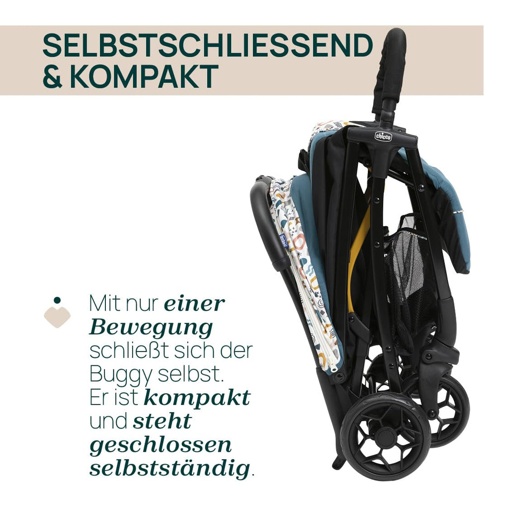 Chicco, Glee, Kinderwagen ab 0 Monate bis 4 Jahre, mit Automatik- und Kompaktverschluss, Ausziehbares Verdeck mit Lichtschutzfaktor 50+ und Regenschutz, 3-stufig verstellbare Rückenlehne, Beinauflage