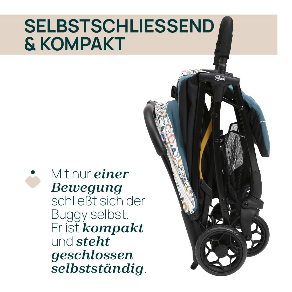 Chicco, Glee, Kinderwagen ab 0 Monate bis 4 Jahre, mit Automatik- und Kompaktverschluss, Ausziehbares Verdeck mit Lichtschutzfaktor 50+ und Regenschutz, 3-stufig verstellbare Rückenlehne, Beinauflage
