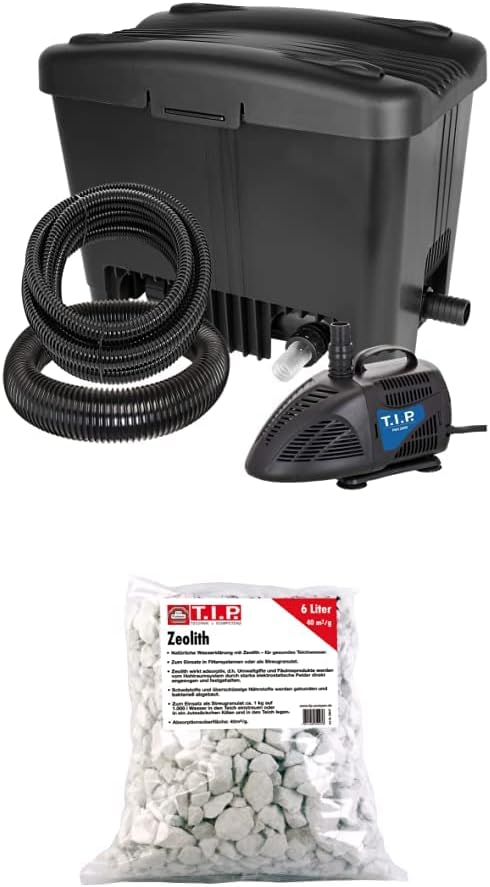 T.I.P. Teichfilter - Teichaußenfilter-Set (20.000 l Teichvolumen, Wet-and-Dry Technologie, UV-C 18 W, Filterbehälter 70 l, inkl. Pumpe, UV-C Strahler, Schläuche, Filtermaterial) WDF 20000 UV 18, 30285