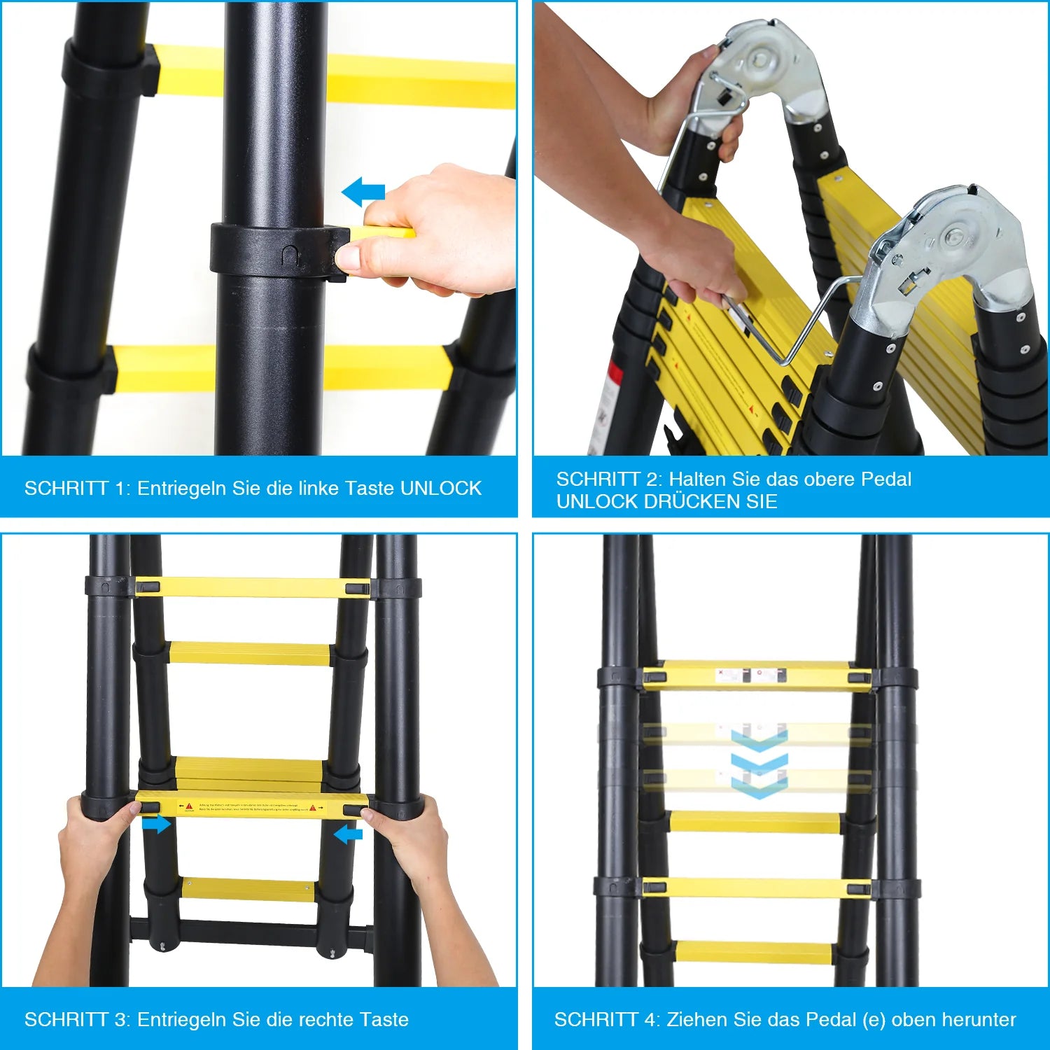 Sonnewelt Scala Telescopica Portatile in Alluminio Max. Carico 150 kg 3.8M (1.9+1.9M)