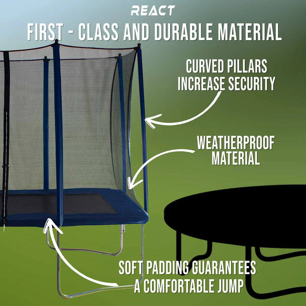 Trampolino rettangolare React 163x216cm con rete di sicurezza