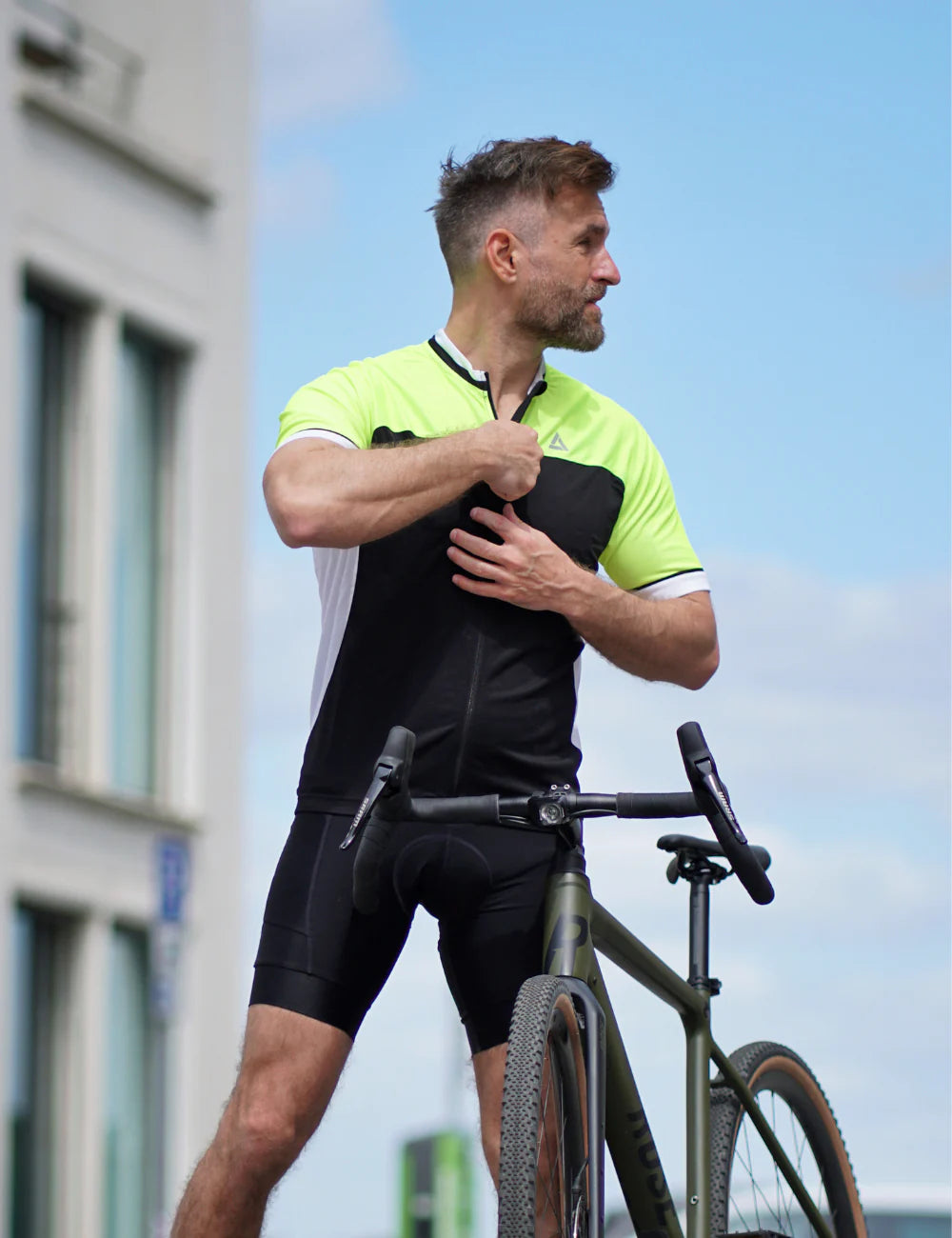 Herren Radtrikot Set Fahrradtikot Kurzarm Pro T II + Trgerhose Kurz Pro Schwarz Neon