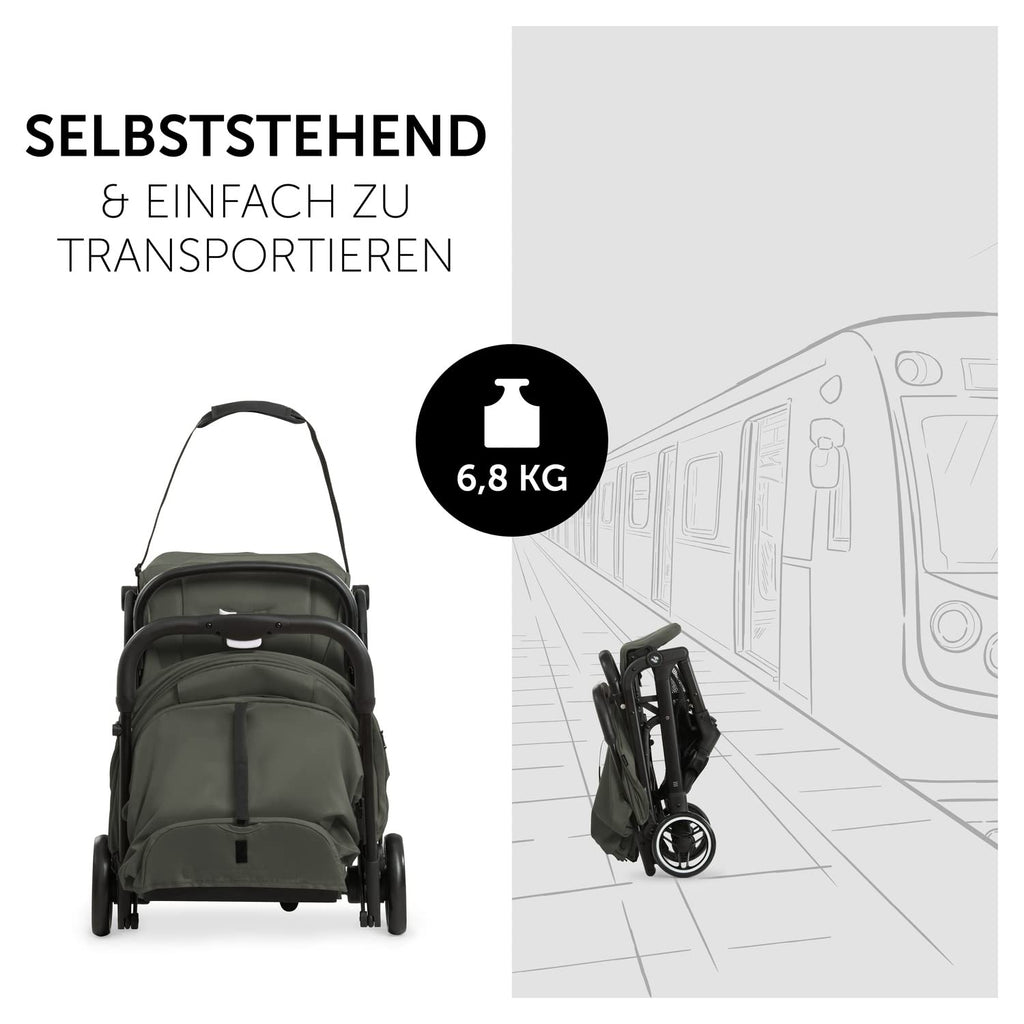 hauck Passeggino leggero Travel N Care per bambini dalla nascita fino a 22 kg con funzione reclinabile, ultraleggero - 6,9 kg, chiudibile con una mano, UPF 50+, ruote in EVA, cestino fino a 3 kg (Dark Olive)