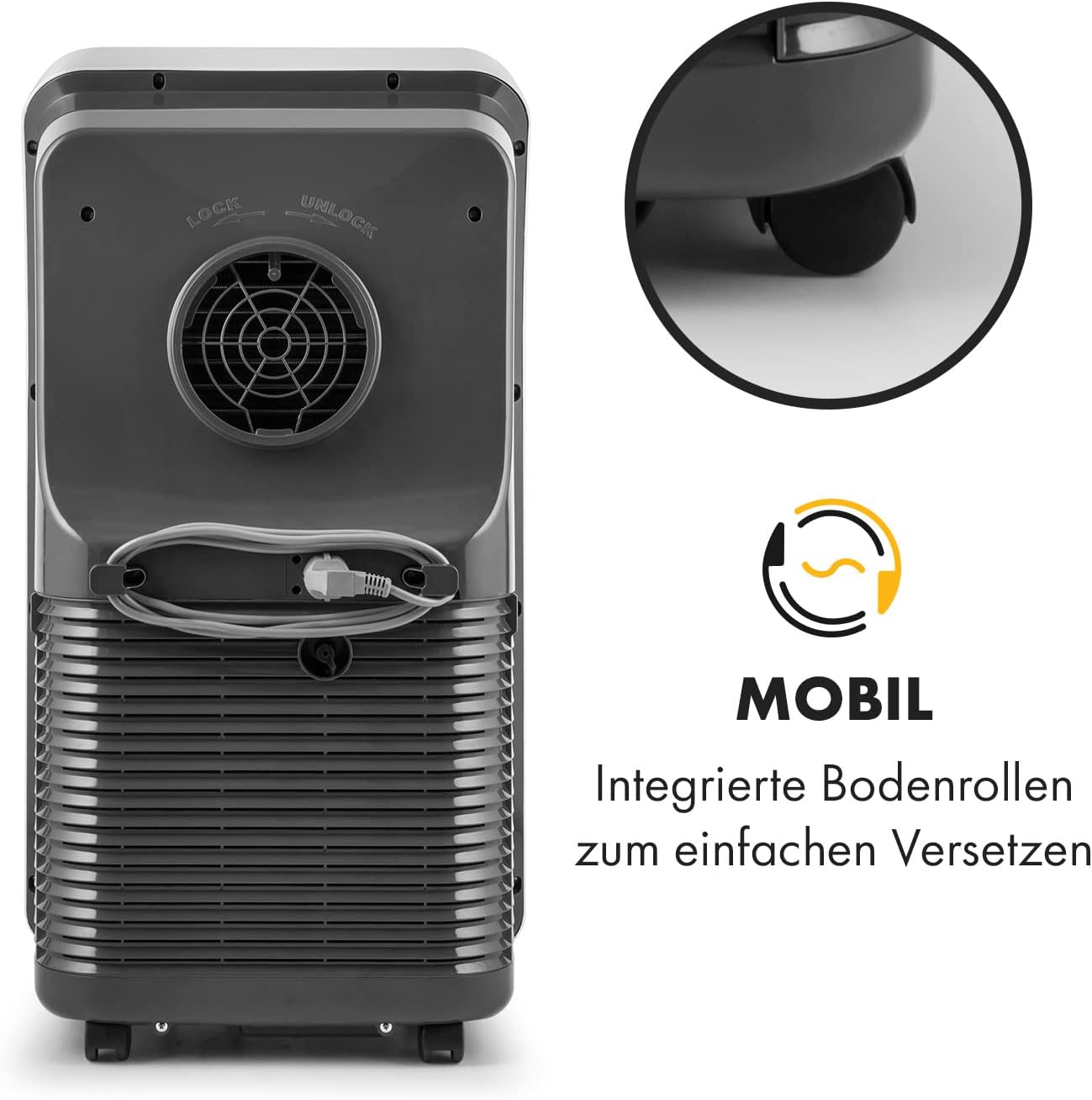 Klarstein Climatizzatore Portatile con Tubo di Scarico, Condizionatore 4-in-1 con Ventilatore, Deumidificatore e Modalità Notturna, Piccolo e Portatile per Casa e Ufficio, Controllo tramite App, 12000 BTU