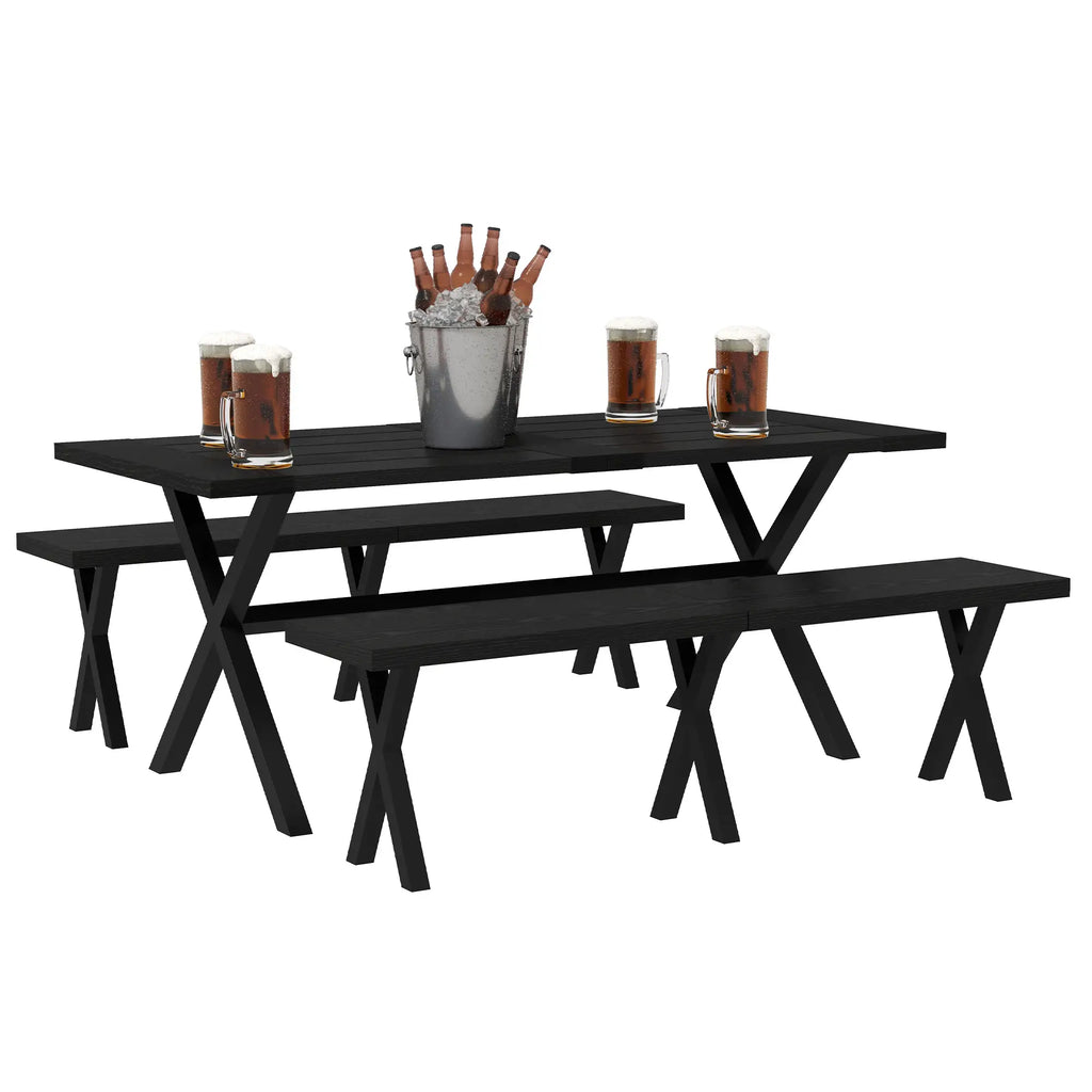 Outsunny Set Tavolo da Birreria 3 pz. con Foro per Ombrellone Effetto Legno