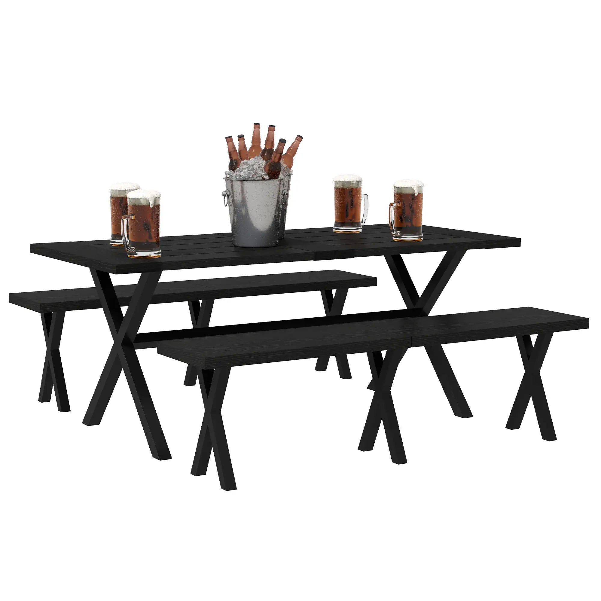 Outsunny Set Tavolo da Birreria 3 pz. con Foro per Ombrellone Effetto Legno