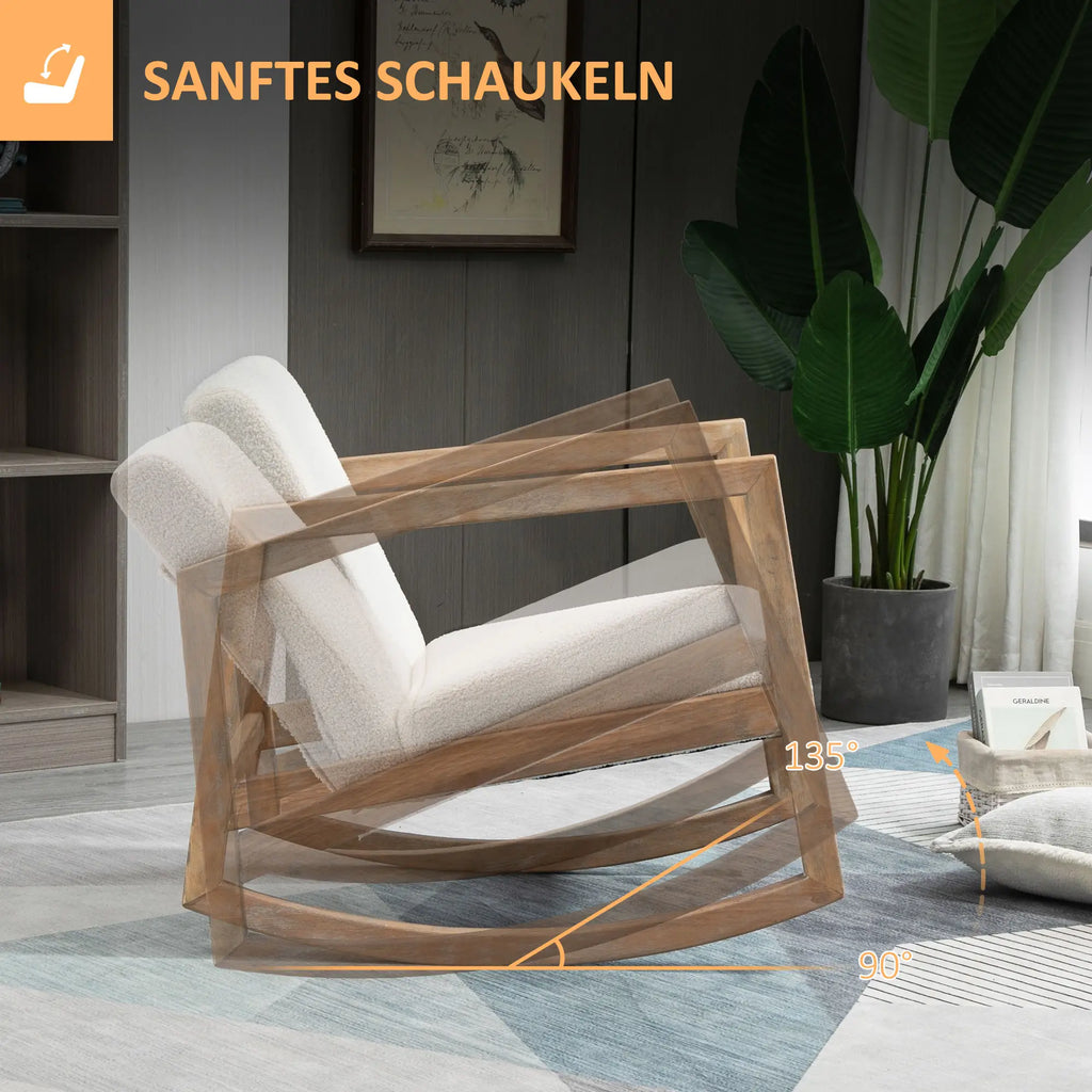 HOMCOM Sedia a Dondolo Relax con Struttura in Legno, Tessuto Teddy in Fleece Cremisi