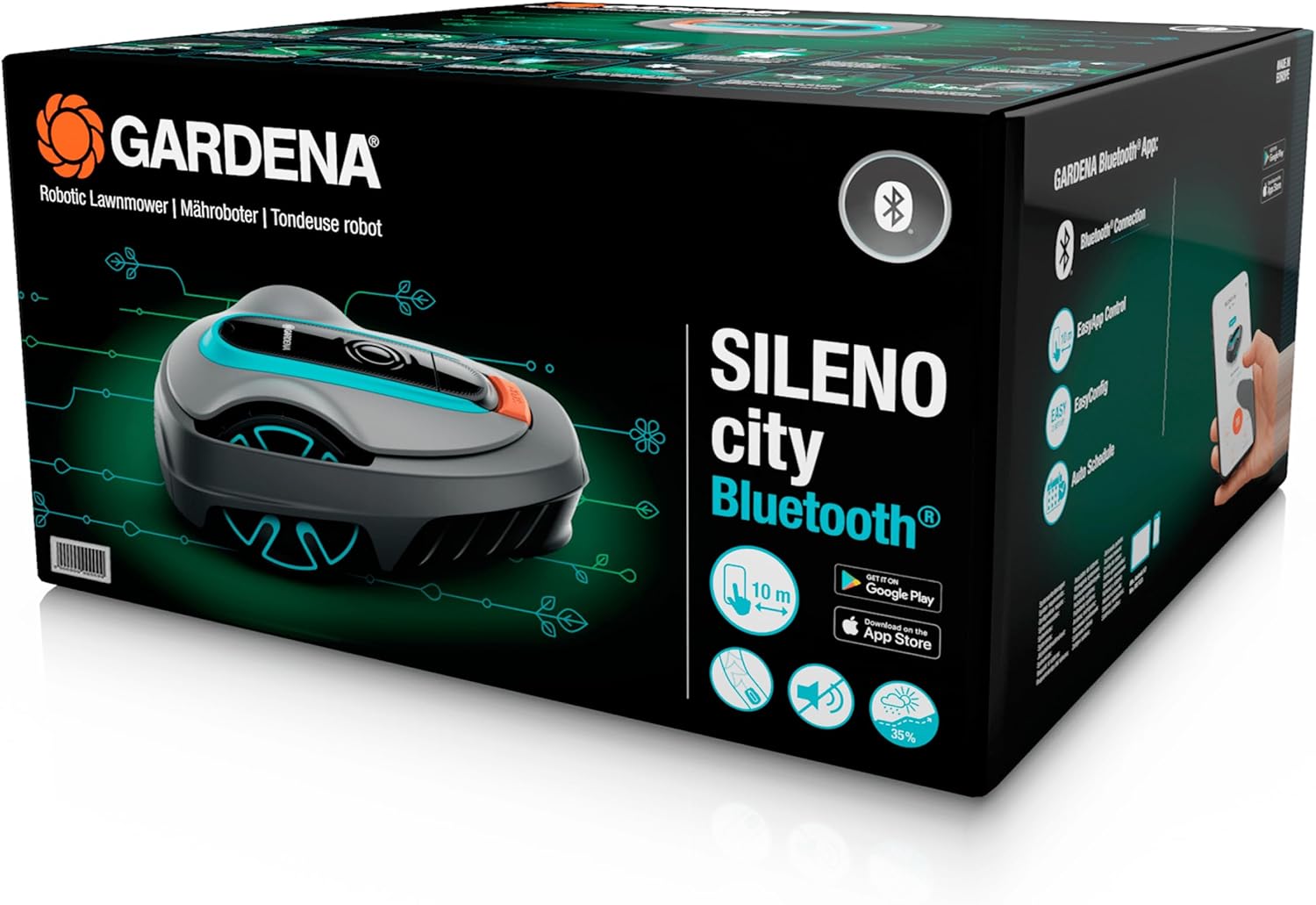 Gardena Rasaerba robotizzato SILENO minimo 500 m: tosaerba intelligente con connettività ottimale, programmabile con l'app Gardena Bluetooth, versione DE (15202-20)