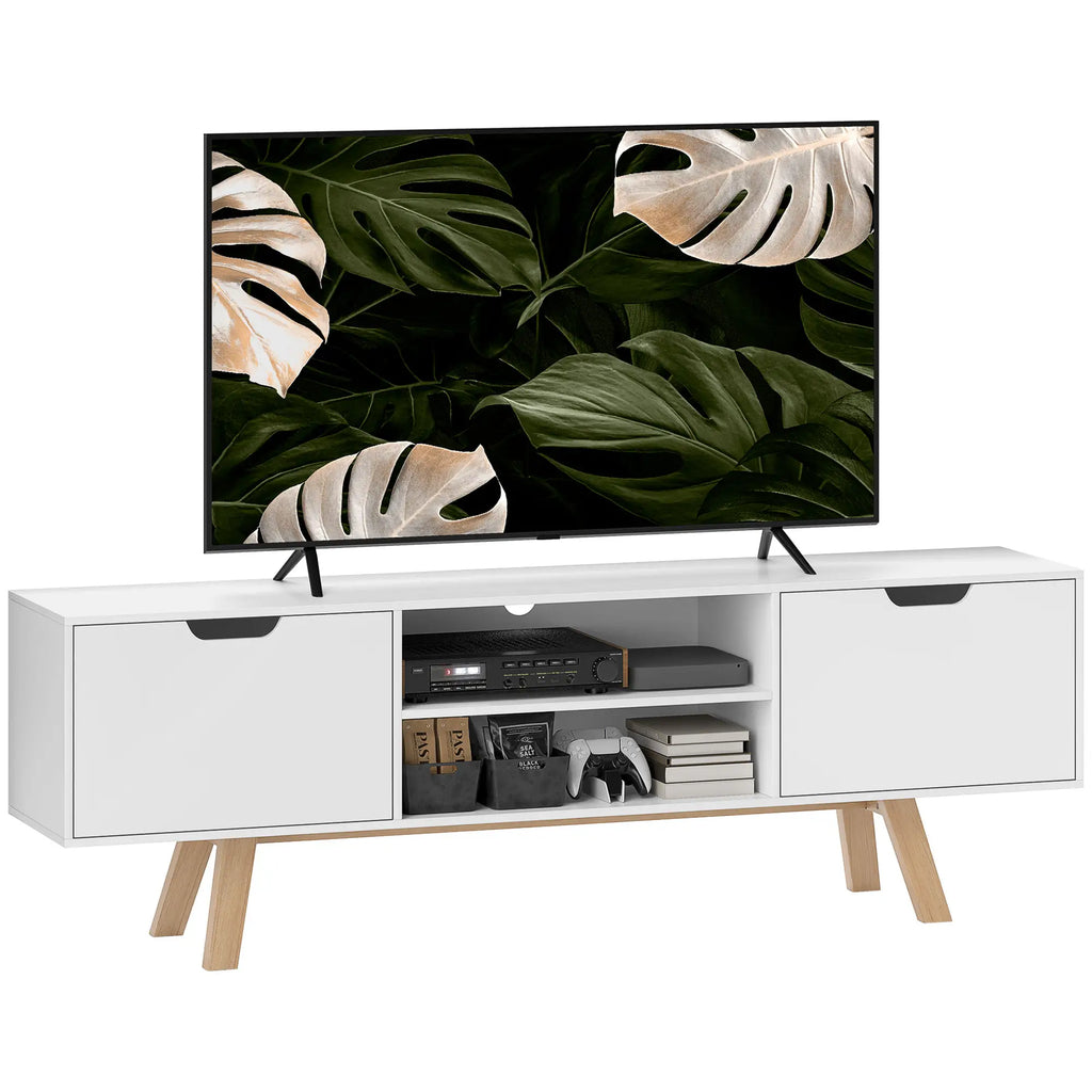 HOMCOM Mobile TV con Passacavi e 2 Armadietti, Bianco, 65 Pollici