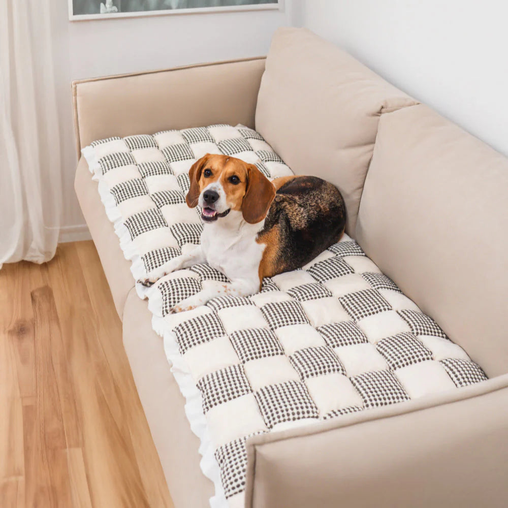 Copridivano Versatile Antiscivolo in ciniglia a quadri per Animali Domestici