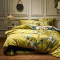 Piumone YellowSilk - Elegante set di biancheria da letto floreale con motivi di uccelli e piante
