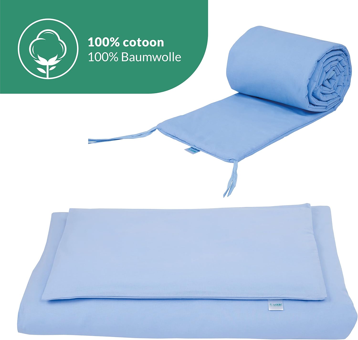 Waldin Lettino per bambini in legno 7in1 con materasso, Letto "Cresci con me", Ventilato, Base regolabile in 5 altezze, Set All-Inclusive, Legno Bianco