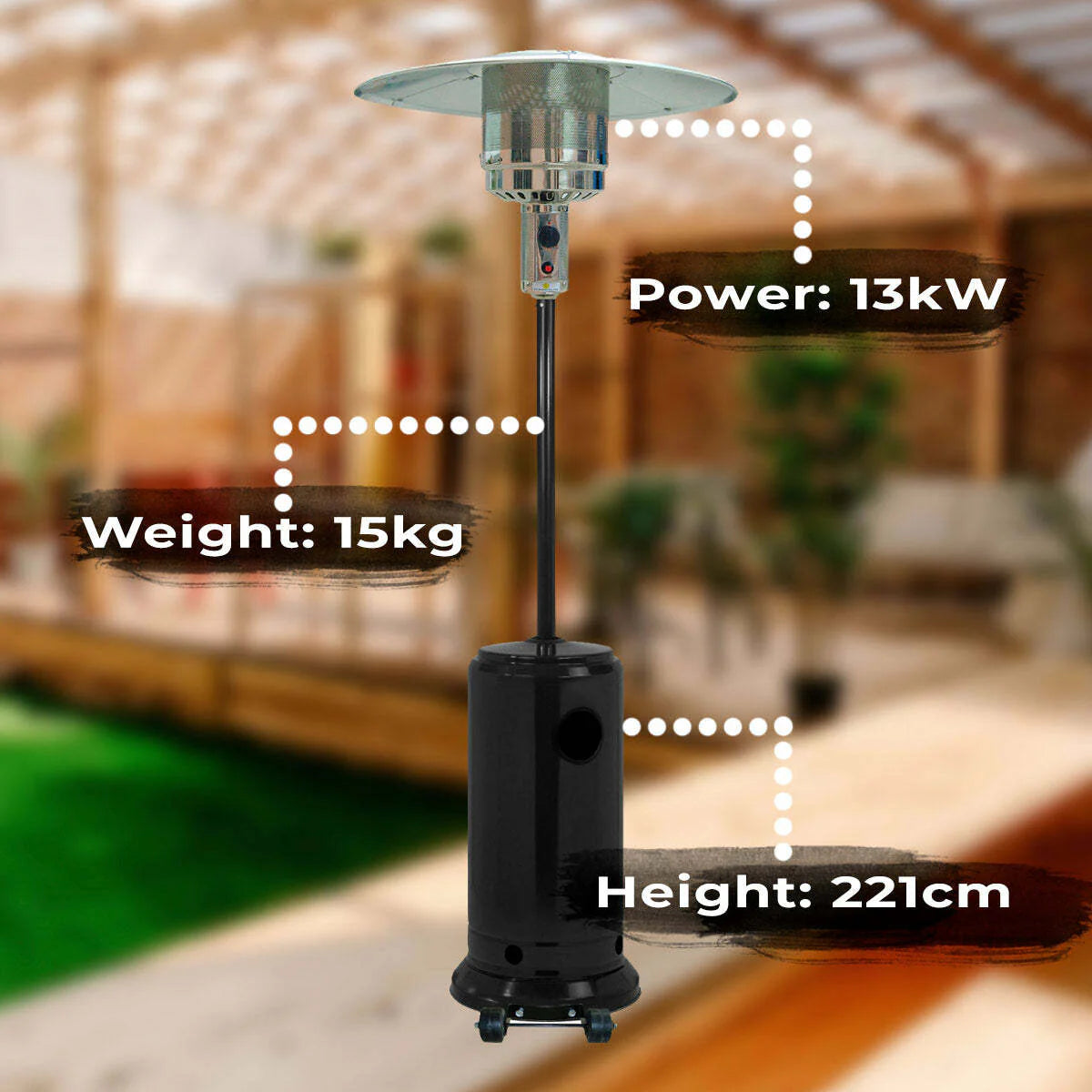 Fornorth Heizstrahler Stand Patio 13kW gasbetrieben, schwarz