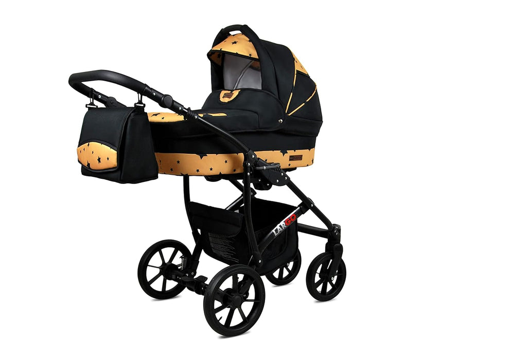 BabyLux Largo 2-in-1 Baby Kinderwagen Tief und Kinderwagen mit Zubehör Verstellbar und faltbar Aluminiumkonstruktion Wasserdicht Nicht abnehmbare Räder Brown Cream White Frame