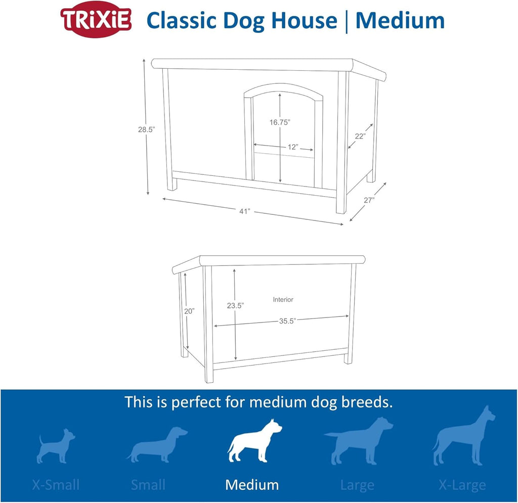 TRIXIE Cuccia per cani natura Classic tetto piatto, resistente alle intemperie e apribile, S–M: 85 × 58 × 60 cm, marrone - 39551