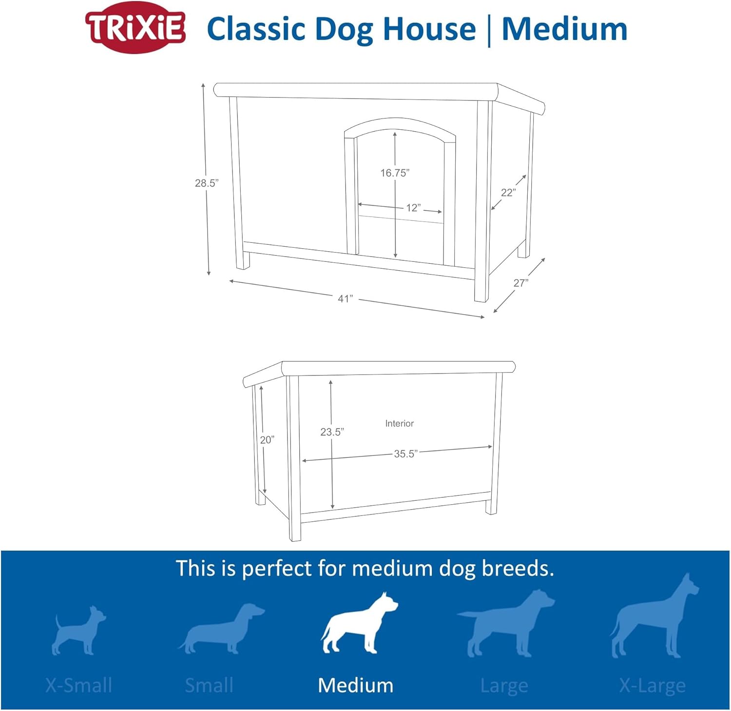 TRIXIE Cuccia per cani natura Classic tetto piatto, resistente alle intemperie e apribile, S–M: 85 × 58 × 60 cm, marrone - 39551