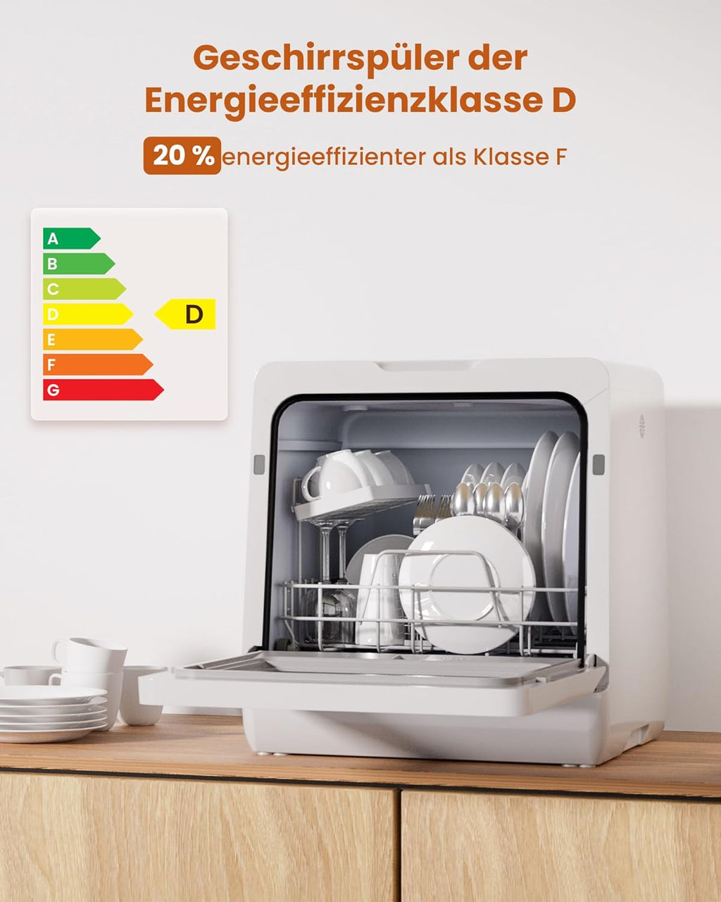 HAVA 2025 NUOVA lavastoviglie da tavolo con addolcitore d'acqua e maggiore efficienza energetica, lavastoviglie con 8 programmi, sicurezza bambini e avvio ritardato, nessuna installazione richiesta