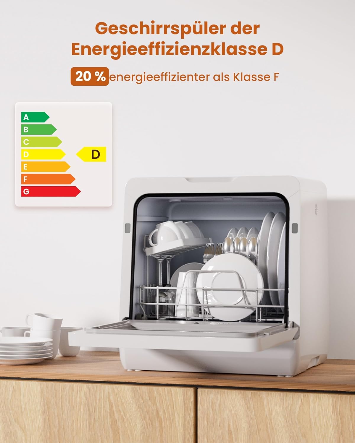 HAVA 2025 NUOVA lavastoviglie da tavolo con addolcitore d'acqua e maggiore efficienza energetica, lavastoviglie con 8 programmi, sicurezza bambini e avvio ritardato, nessuna installazione richiesta
