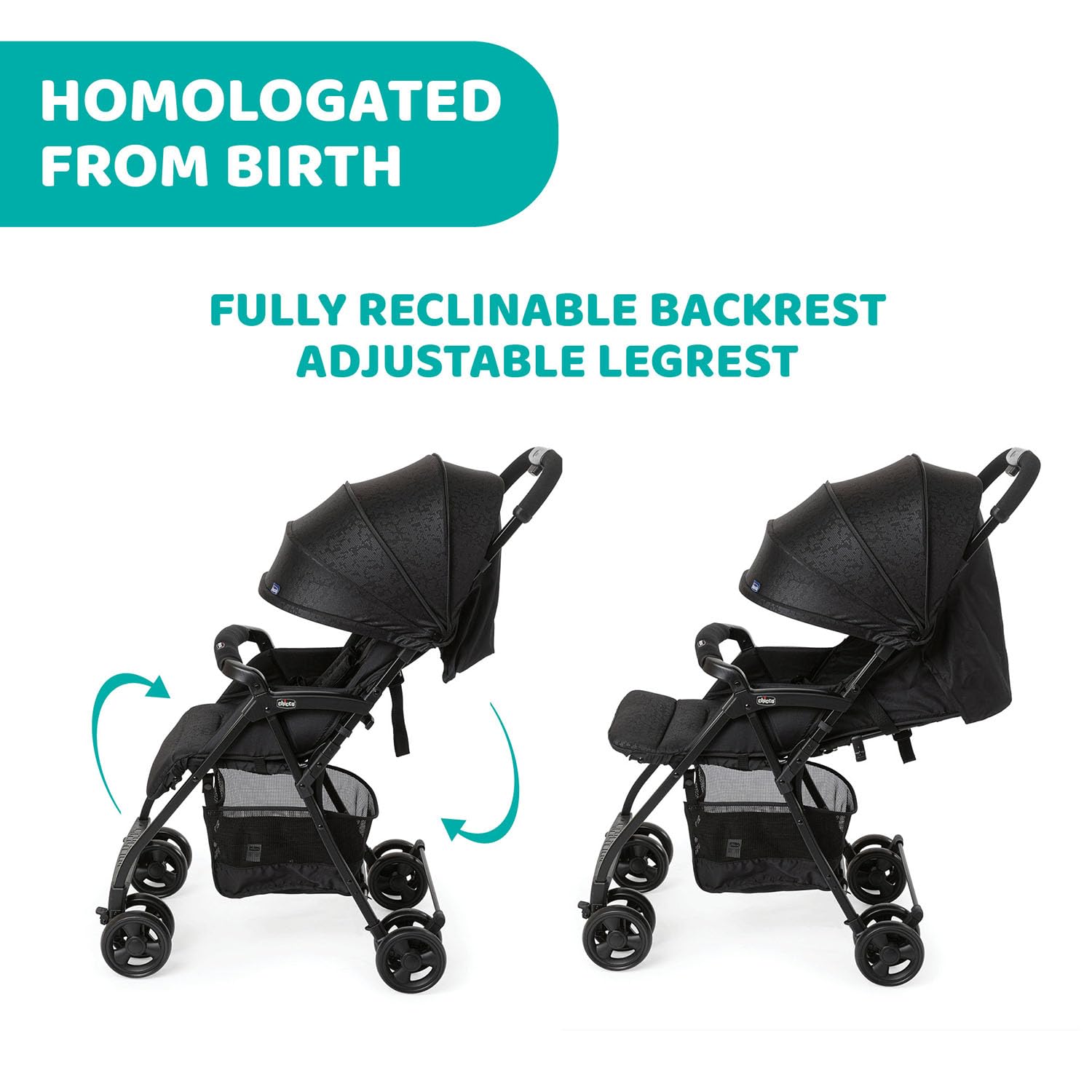 Chicco OHlalà 3 Ultra-Leichtgewicht Kinderwagen von Geburt bis 15 kg, Liege- und Faltbuggy mit großem Einkaufskorb, Kompakt, Regenschutz und Ausziehbares Verdeck
