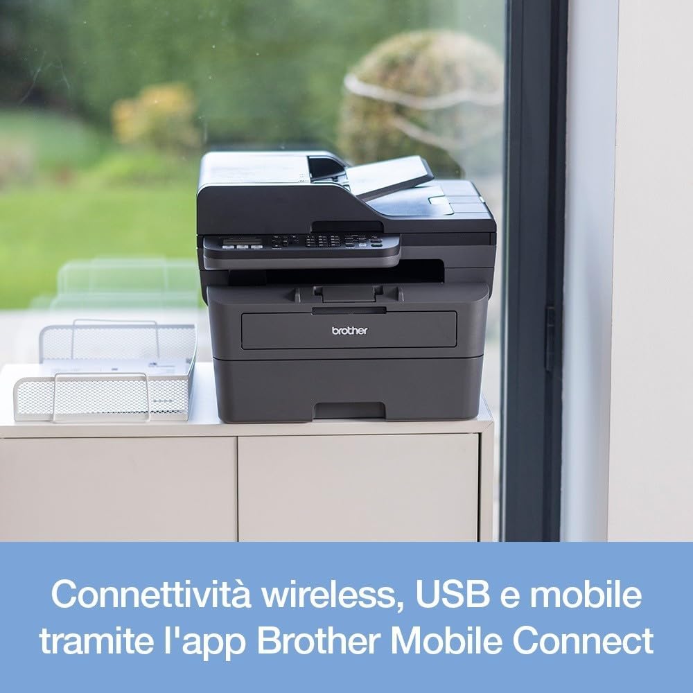 Brother MFC-L2835DW | Stampante multifunzione 4-in-1 (stampa/scansione/copia/fax) Laser monocromatica – Wi-Fi ed Ethernet – Alimentatore automatico documenti (ADF) da 50 fogli – Velocità di stampa di 32 pagine
