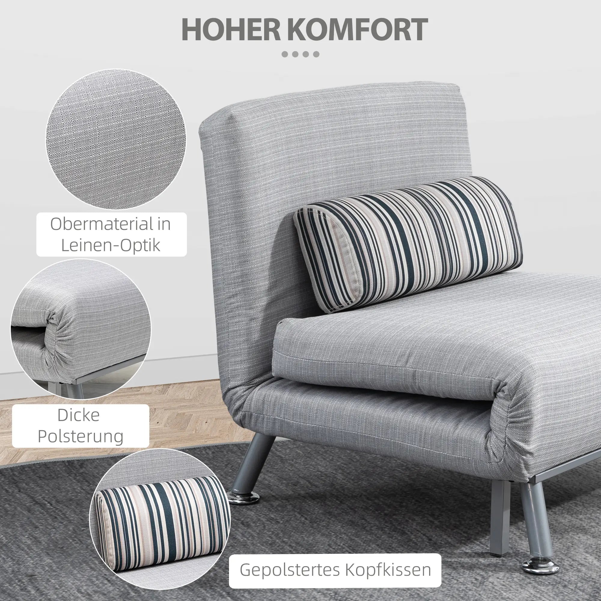 HOMCOM Poltrona Letto 2-in-1 con Schienale Regolabile