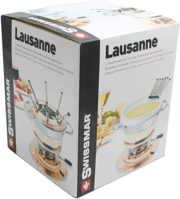 Swissmar F66415 Lausanne Fondue Set 11-teiliges, Kupfer/Edelstahl, 1.8L, Fondue-Set für Fleisch, Käse und Schokolade, für 6 Personen, Geschenkset