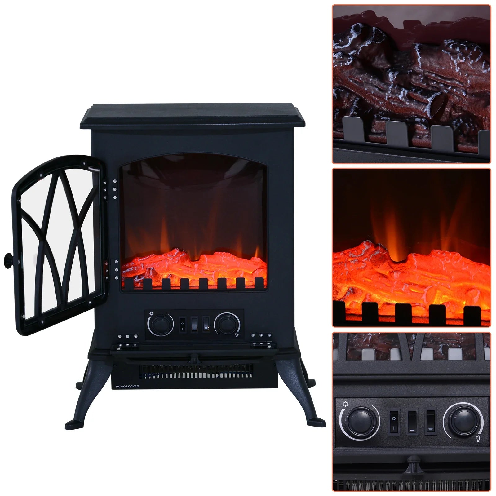 HOMCOM Camino elettrico Stufa rustica Effetto fiamma