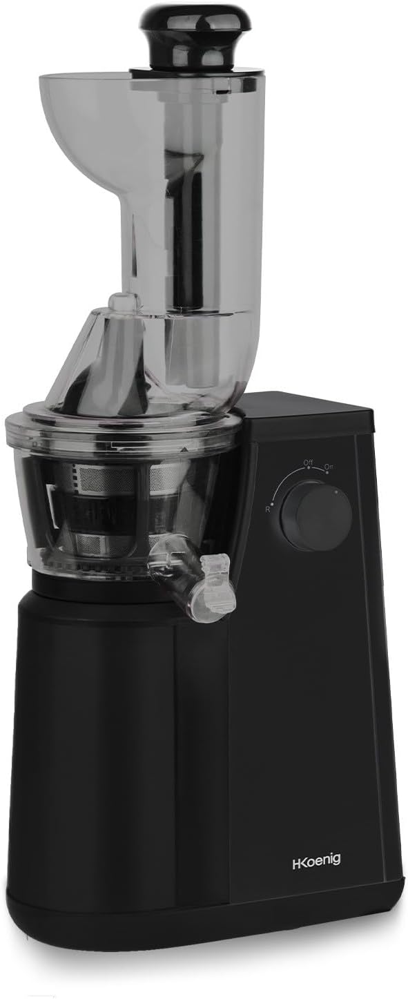 H.Koenig GSX22 Estrattore di succo / 1 L / 3 filtri per sorbetto, succo denso, succo leggero / Contenitore per polpa / Lavabile in lavastoviglie / Acciaio inossidabile /, Nero