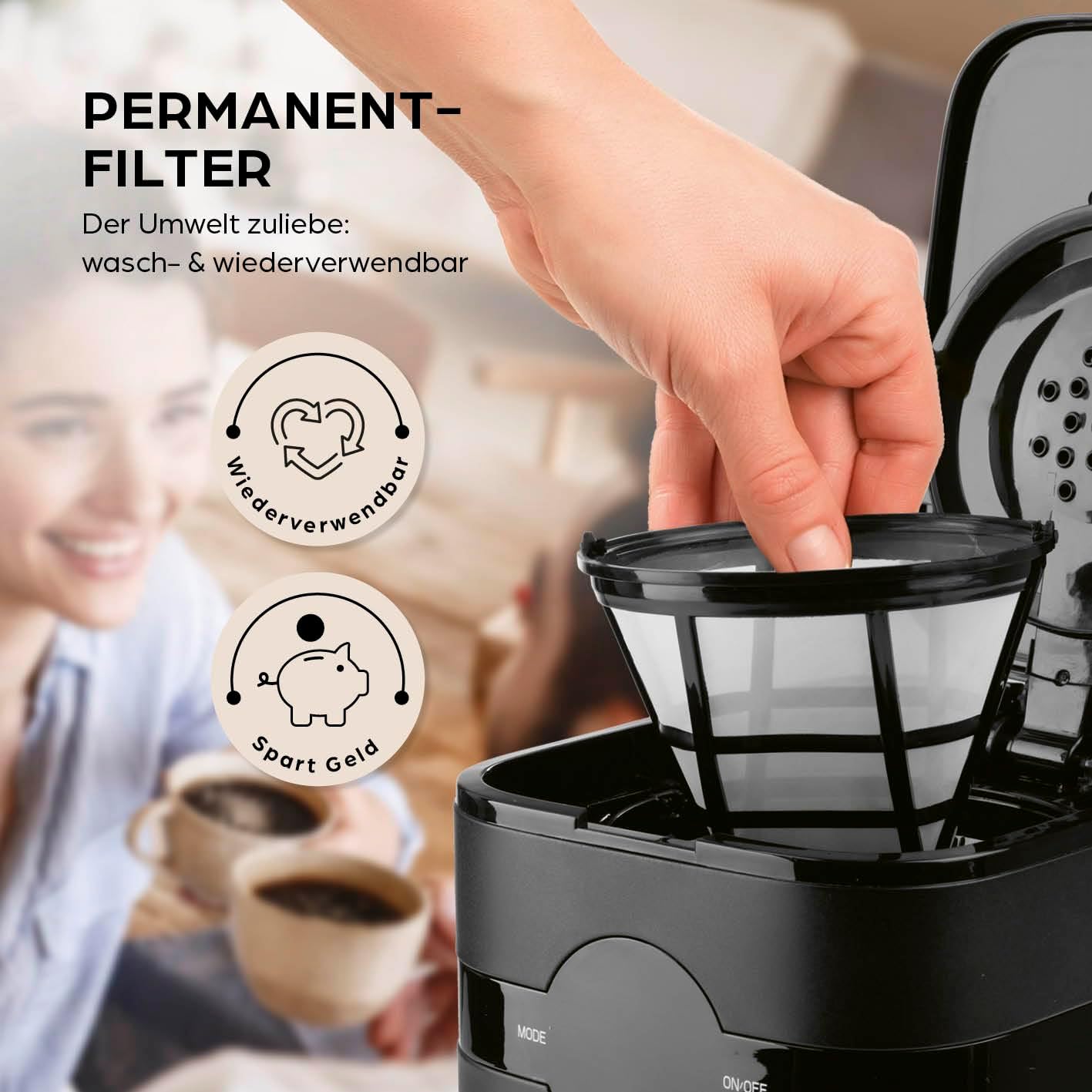 Barista Kaffeemaschine mit Mahlwerk | Filterkaffeemaschine mit Glaskanne | 900W Filtermaschine mit Touchdisplay & Timerfunktion für bis zu 10 Tassen | 1,25 Liter Kaffeekanne | Für Bohnen & Pulver
