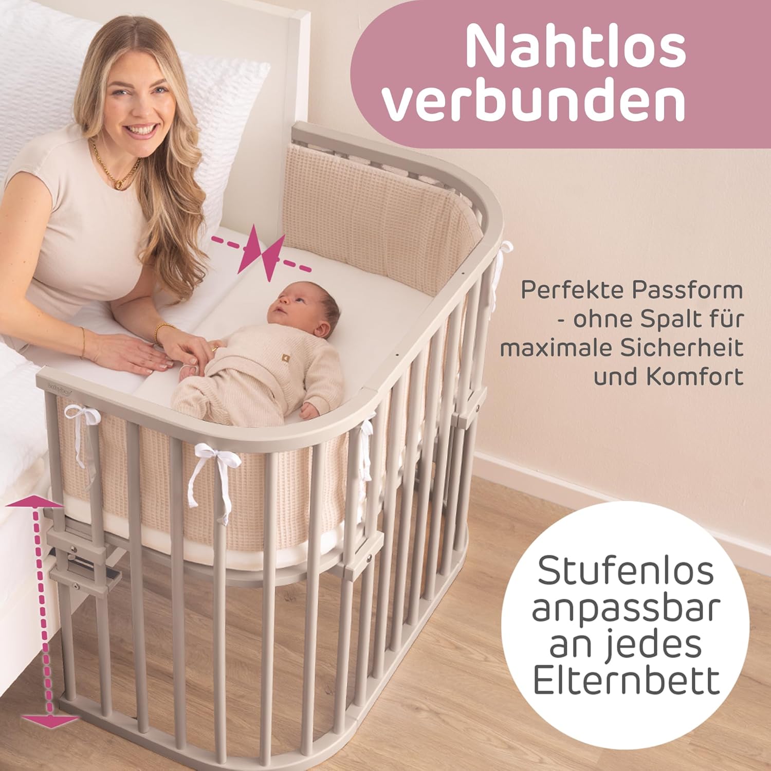 babybay Original Lettino da affiancare in massello di faggio / compatto e trasformabile / Altezza regolabile senza livelli preimpostati ed ecologico / Lettino evolutivo (laccato bianco) / Materasso incluso