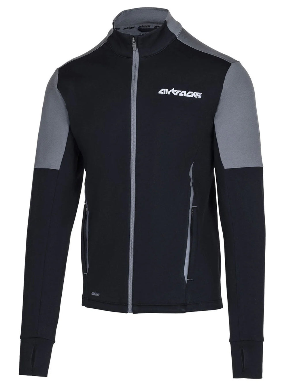 Herren Winter Fleece Laufshirt Langarm Thermo Running Sweatshirt Pro Line Schwarz Grau