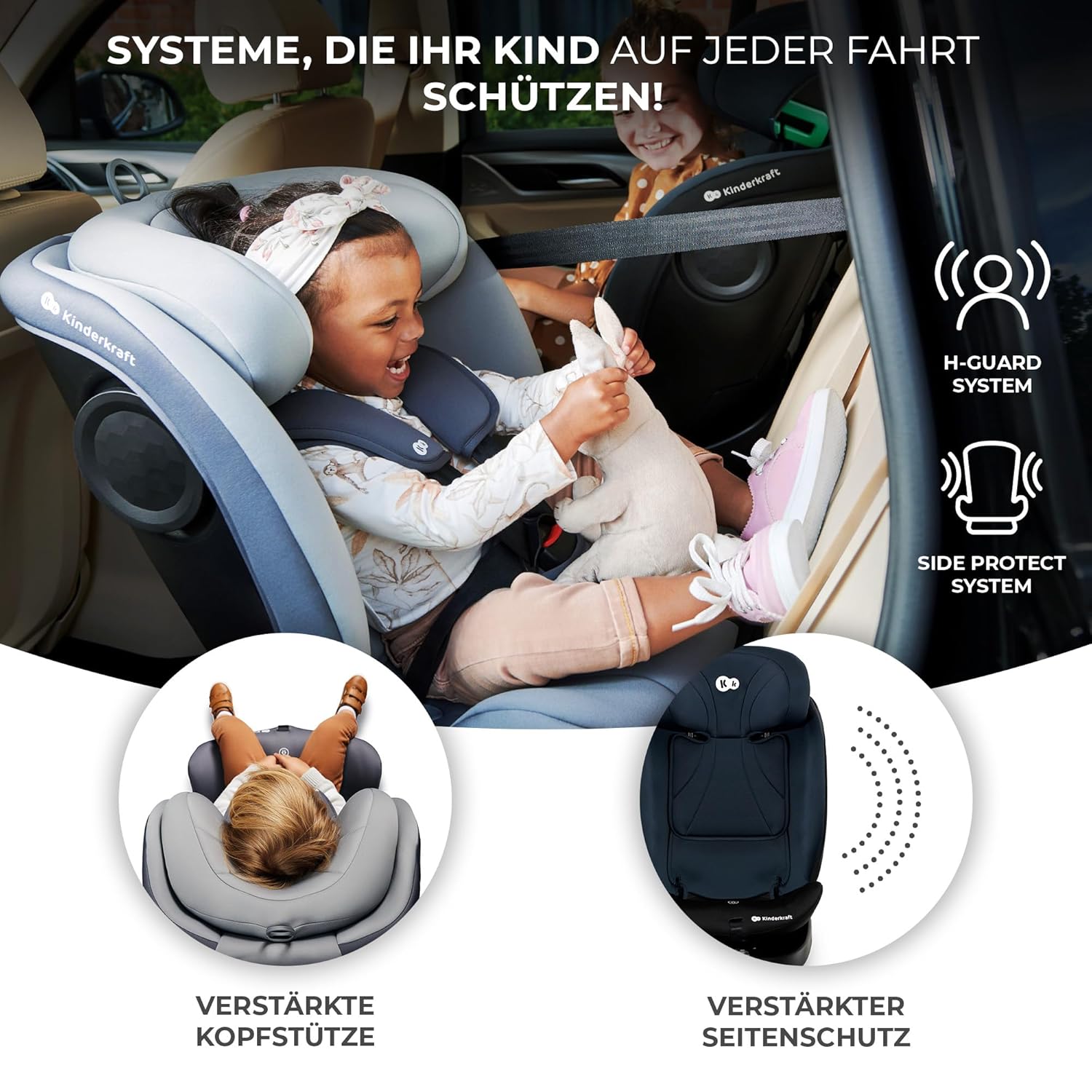 Kinderkraft I-GROW Kindersitz 0-36 kg, I-SIZE 40-150 cm, 360 grad drehbar, Kinderautositz mit Isofix station, FWF und RWF, Verstellbare Kopfstütze/Rückenlehne mit Liegeposition, Grau