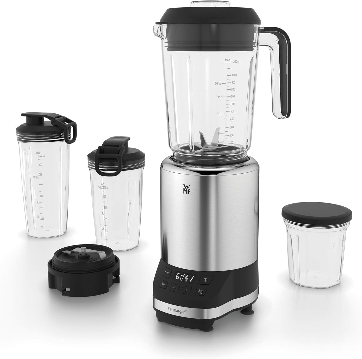 WMF Kult Pro Frullatore Multifunzione, 30.000 giri/min, Frullatore per Smoothie, Funzione Ice-Crush, 4 Contenitori Inclusi Tappo To-Go