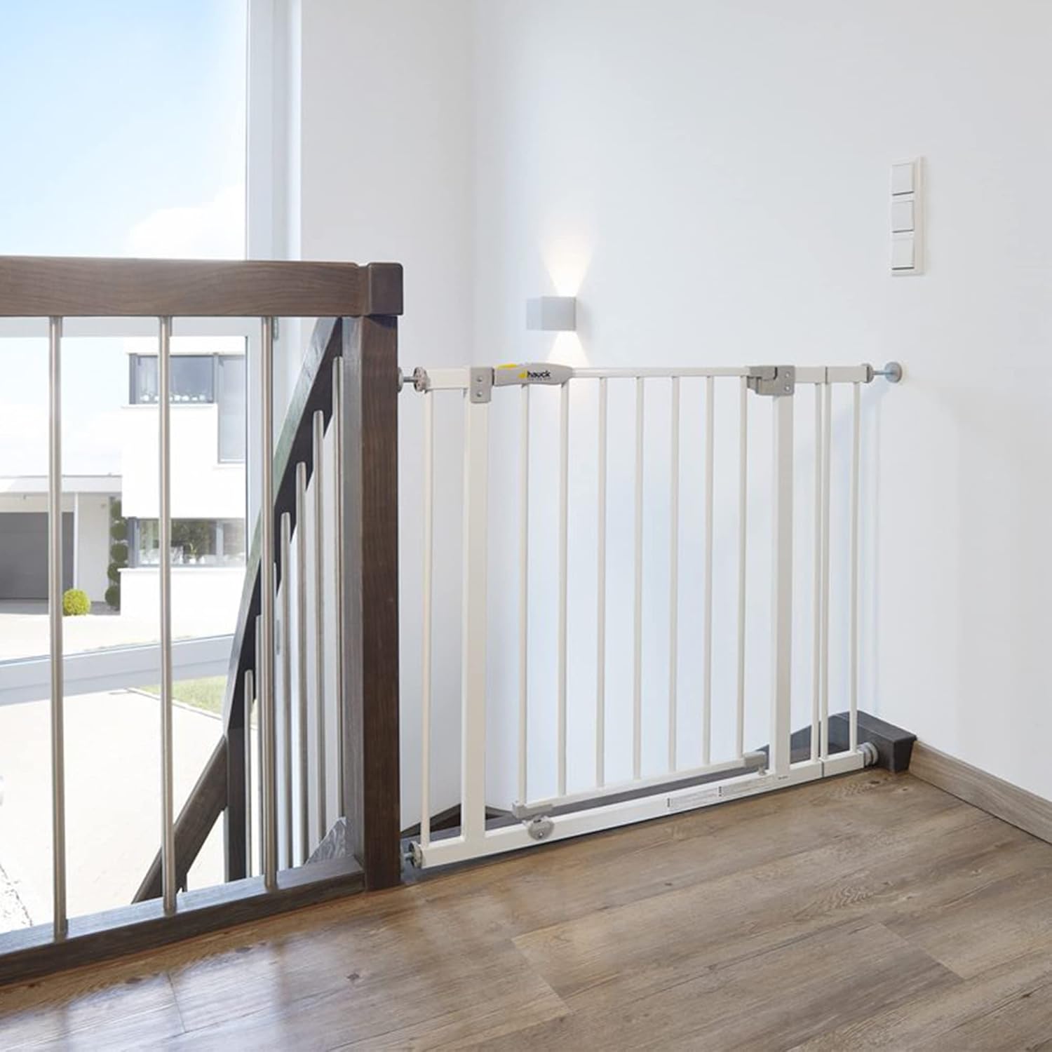 Hauck Cancelletto di Sicurezza / Cancelletto per Porte Open N Stop, per Larghezze 75 - 80 cm, Senza Forare, Apertura a una Mano, Apertura su Due Lati, Metallo, Bianco