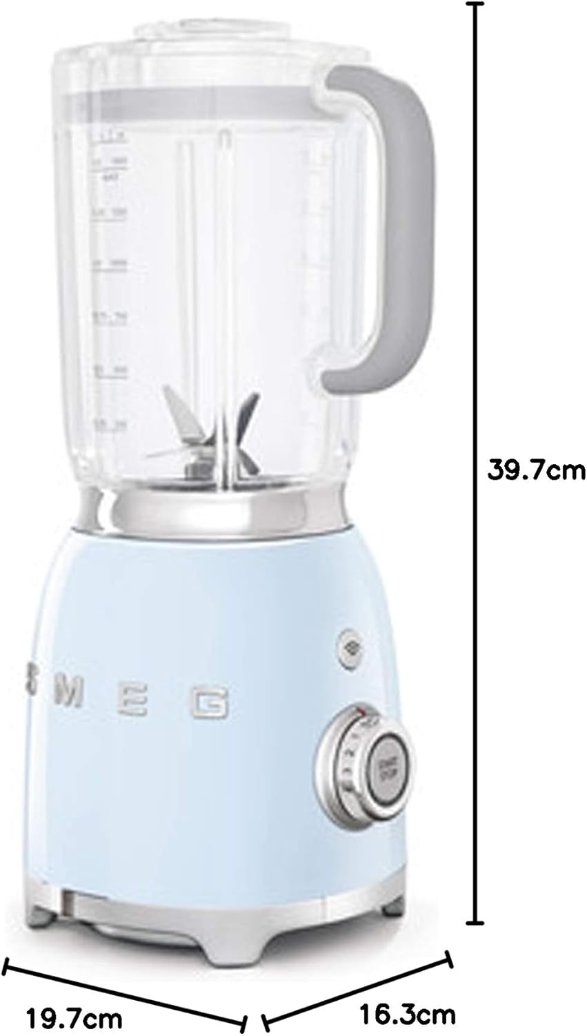SMEG, BLF01SVEU Frullatore da 1,5 l, 4 velocità, 3 programmi automatici, Doppia lama rimovibile, Coperchio trasparente con tappo dosatore, Antiscivolo, 800W, Argento