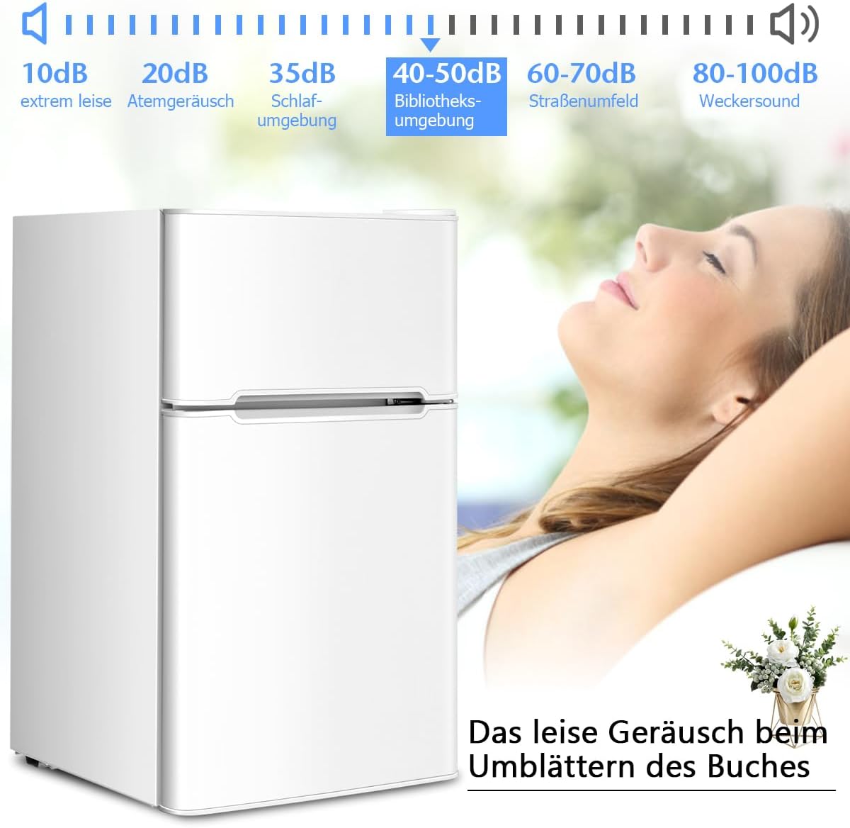 GOPLUS Frigorifero con congelatore - Combinazione frigo-congelatore / Capacità totale 90L, vano congelatore 27L / Termostato regolabile / Illuminazione interna a LED / Cerniera porta reversibile (Bianco)