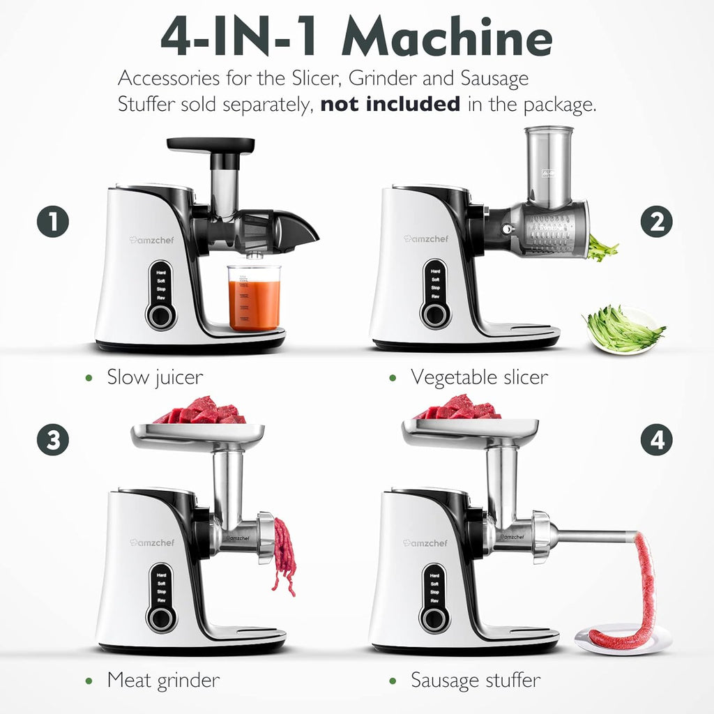 AMZCHEF Estrattore di Succo per Frutta e Verdura con 2 Modalità di Velocità - Slow Juicer con Bottiglia Portatile e 2 Tazze - Cold Press Juicer Senza BPA con LED Intelligente e Funzione di Inversione - Nero