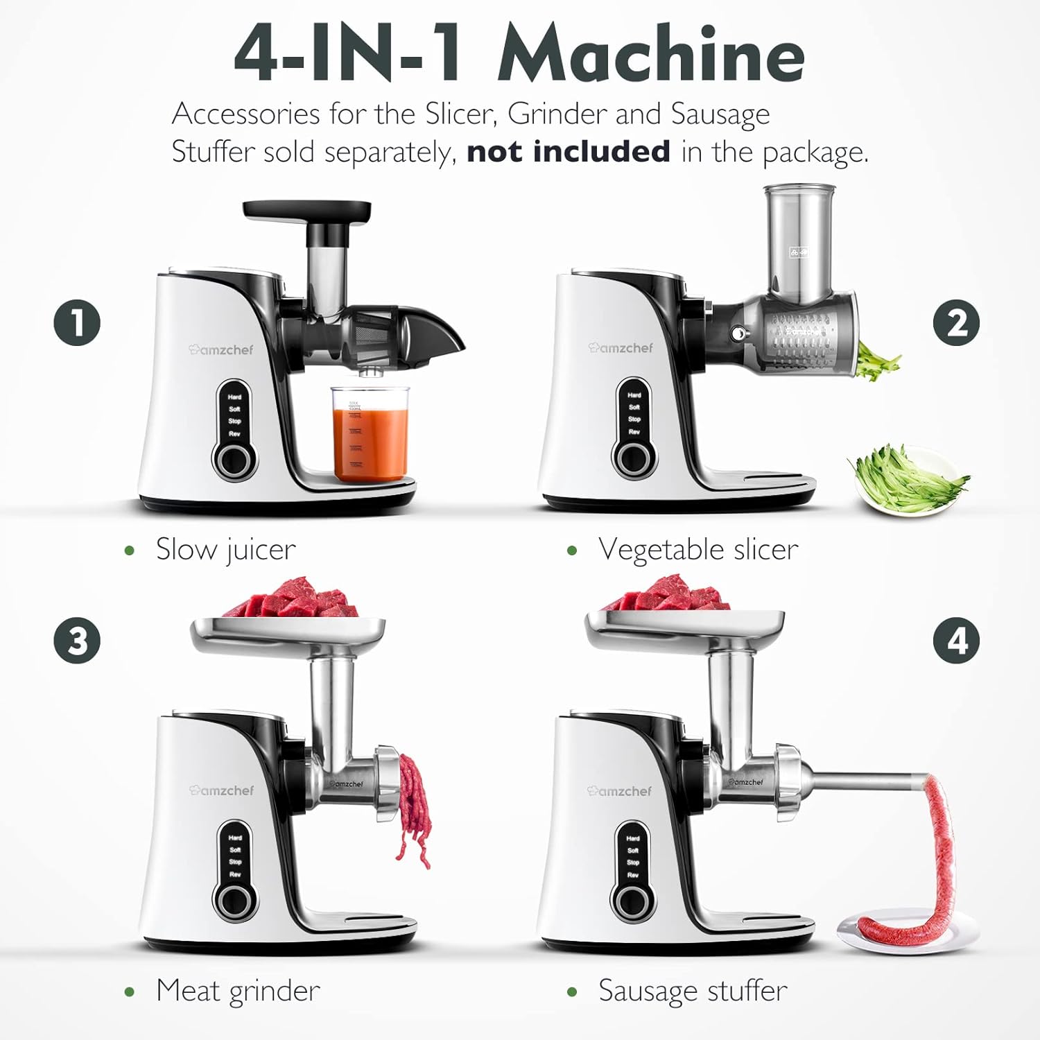 AMZCHEF Estrattore di Succo per Frutta e Verdura con 2 Modalità di Velocità - Slow Juicer con Bottiglia Portatile e 2 Tazze - Cold Press Juicer Senza BPA con LED Intelligente e Funzione di Inversione - Nero