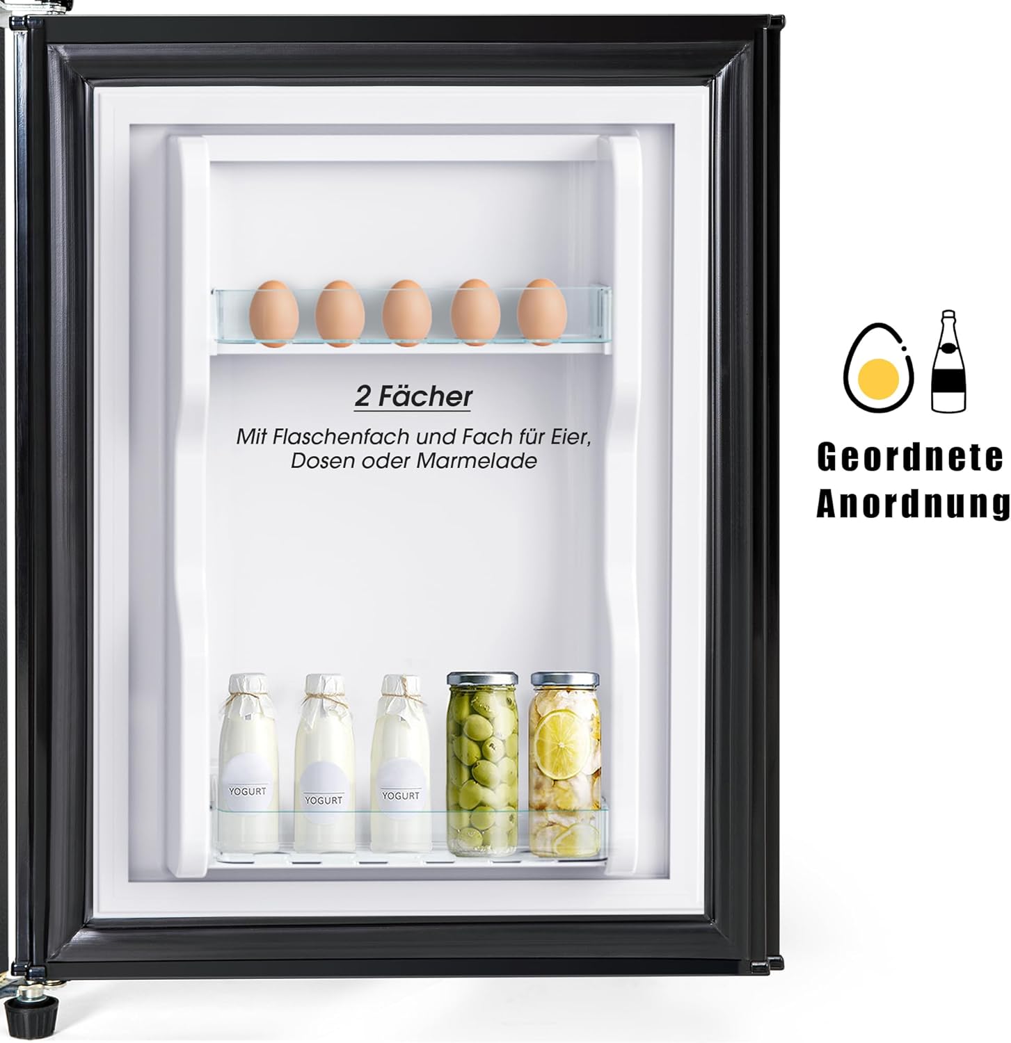 Merax Frigorifero con Congelatore, Frigorifero Combinato, Piccolo Frigorifero con 51L e Congelatore 21L, Silenzioso, LED, Ripiani in Vetro, Cassetto Verdura, Balconcini, per Cucina, Soggiorno, Ufficio, Nero