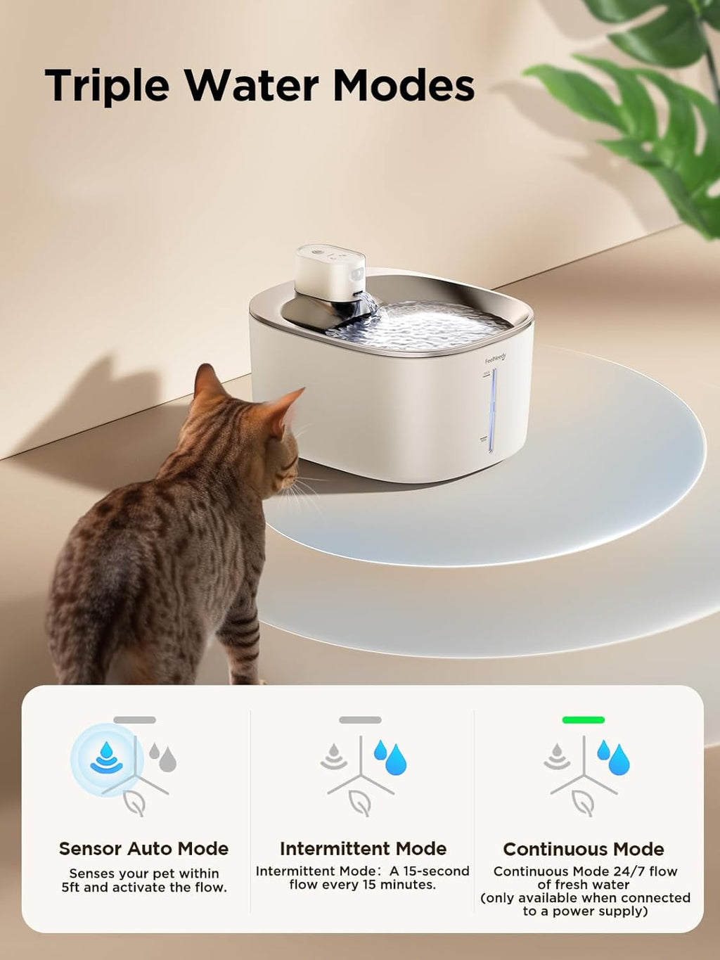 Fontana per Gatti Senza Fili con Sensore di Movimento a Batteria da 4000mAh, Fontana d'Acqua Silenziosa da 4L FEELNEEDY con Sensore di Movimento per Gatti e Cani Piccoli, Vasca d'Acqua in Acciaio Inossidabile, 2 Filtri